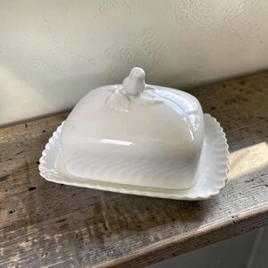 Kaiser of Germany AK Vintage White Rectangle Butter Dish Rose Floral finial